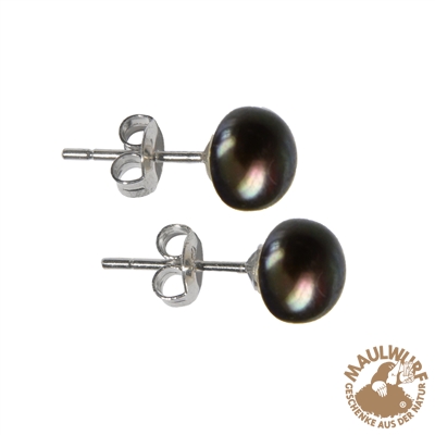 Ohrstecker Perle braun, Kugel, 6mm, rhodiniert