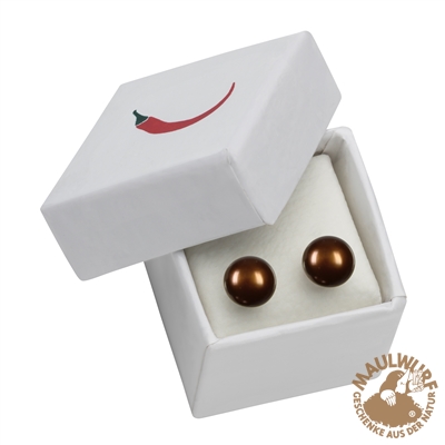 Ohrstecker Perle braun, Kugel, 6mm, rhodiniert