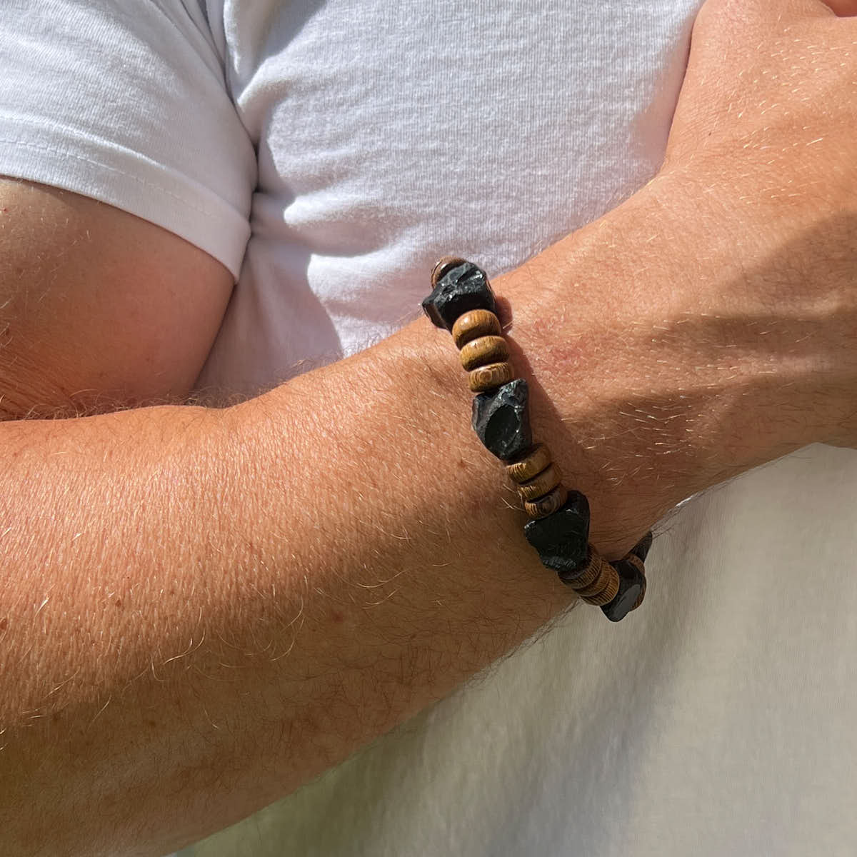 Armband - Holz & Turmalin schwarz / Schörl roh Herrenarmband / Damenarmband 