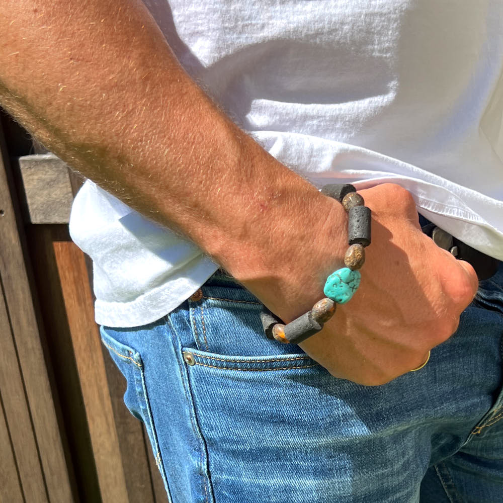 Armband - Lava, Bernstein & Türkis, Herrenarmband / Damenarmband