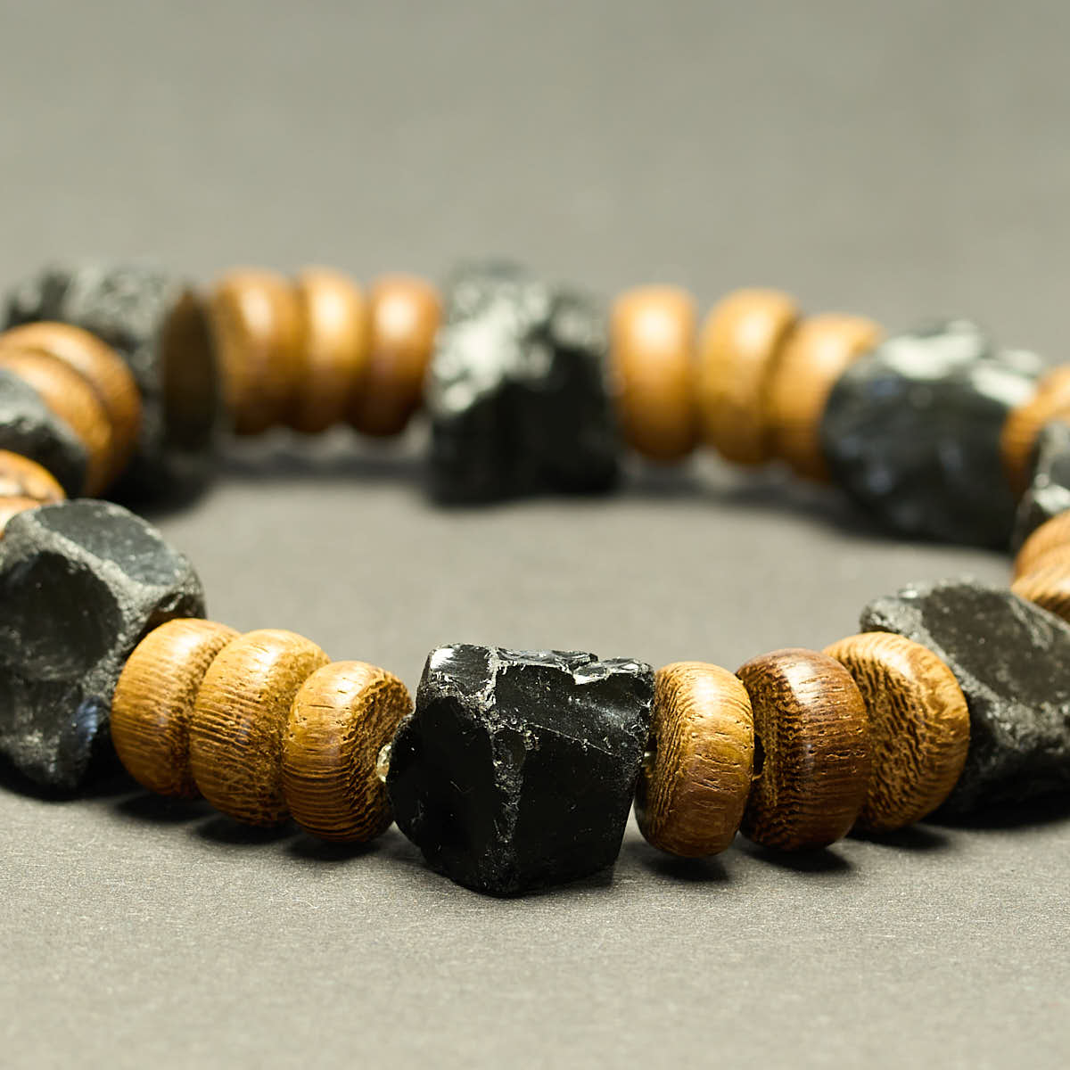 Armband - Holz & Turmalin schwarz / Schörl roh Herrenarmband / Damenarmband 