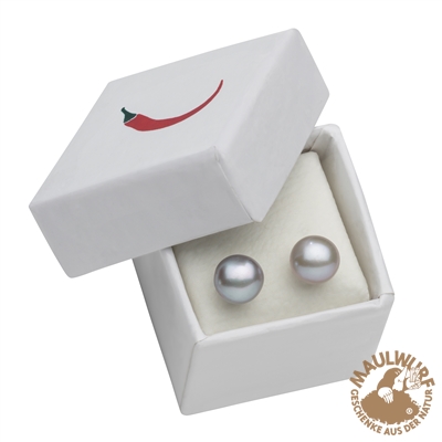 Ohrstecker Perle hell grau, Kugel, 6mm, rhodiniert