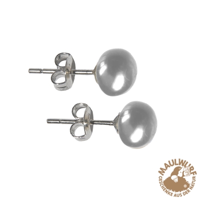 Ohrstecker Perle hell grau, Kugel, 6mm, rhodiniert